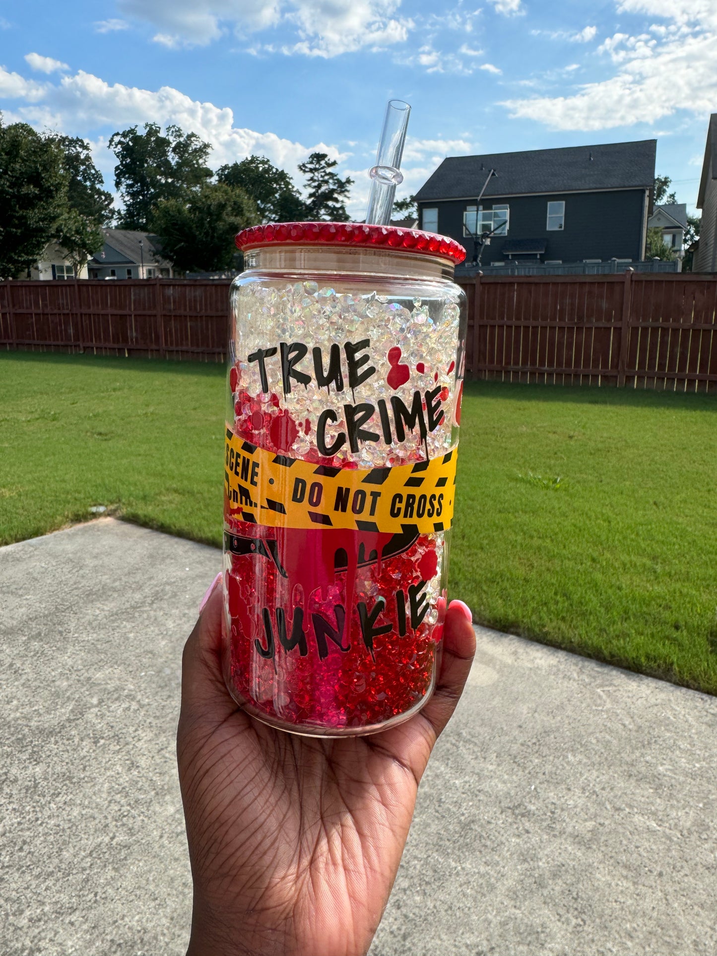 True Crime Junkie Glass Can